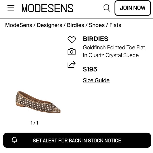 BIRDIES Goldfinch Pointed Toe Flat in Quartz Crystal Suede, SZ 8 BRAND NEW! - Picture 10 of 10